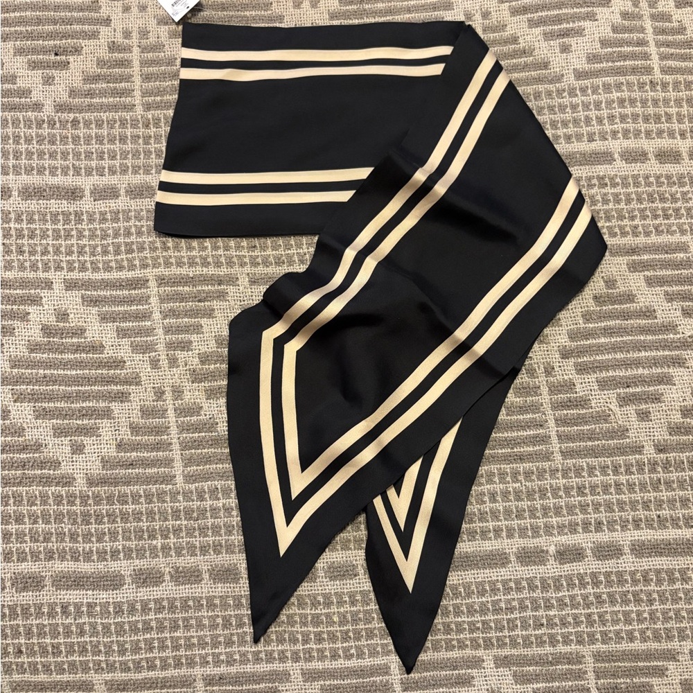 J. Crew Black and Cream Striped Scarf